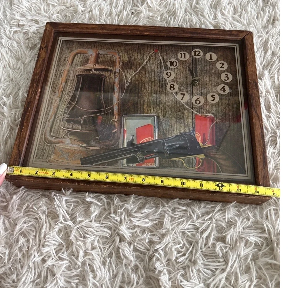 Vintage Shadow Box Intercraft Industries‎ Western Cowboy Scene Framed Clock